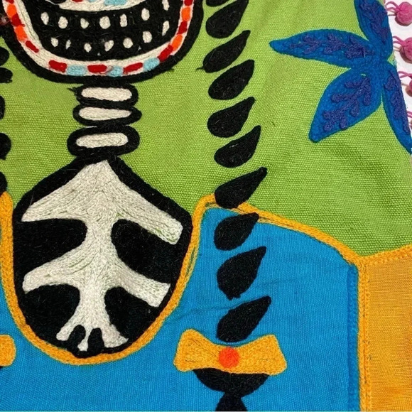 Freda Sugar Skull Braids Embroidered Pillow Cover Shabby Day Of Dead 13 x 19 In. - Picture 5 of 15